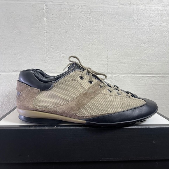 TOD's Cloth Low Sneaker Leather Casual Driving Shoes Tan Black Mens Size 10 US